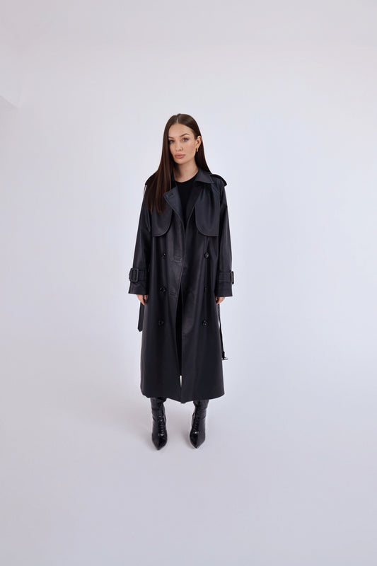Leather Black Trench Coat