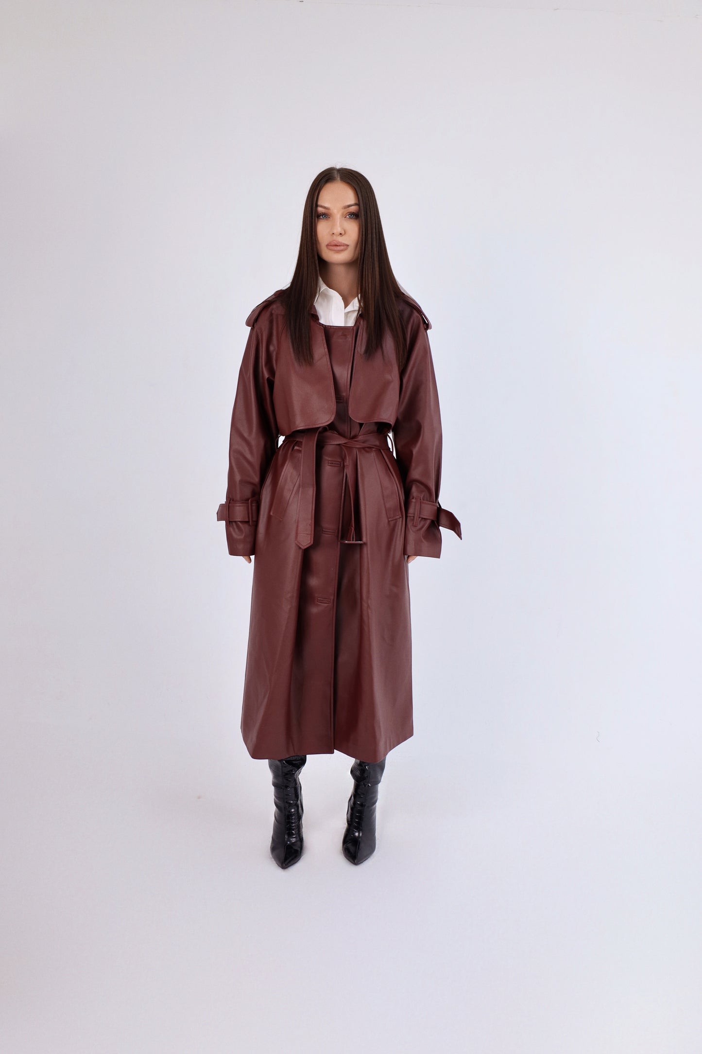 Leather Burgundy Trench Coat