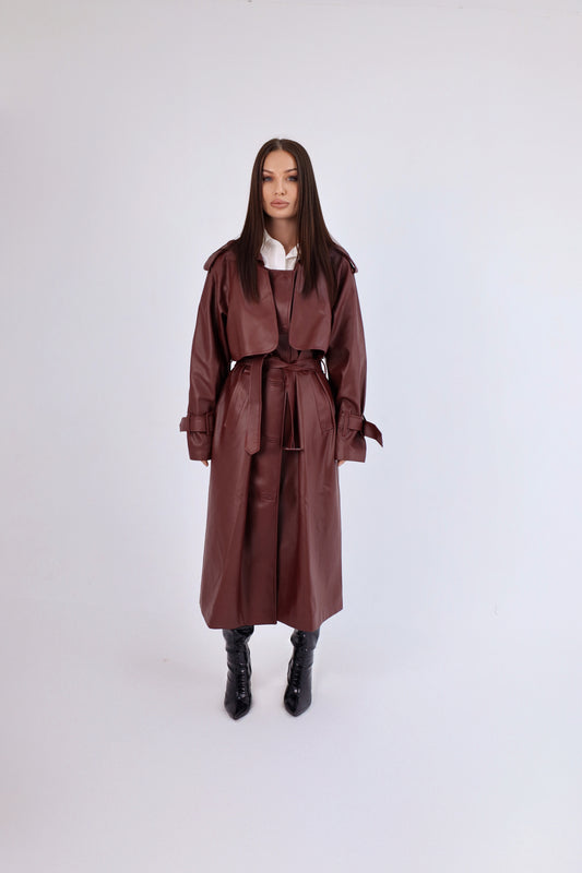 Leather Burgundy Trench Coat