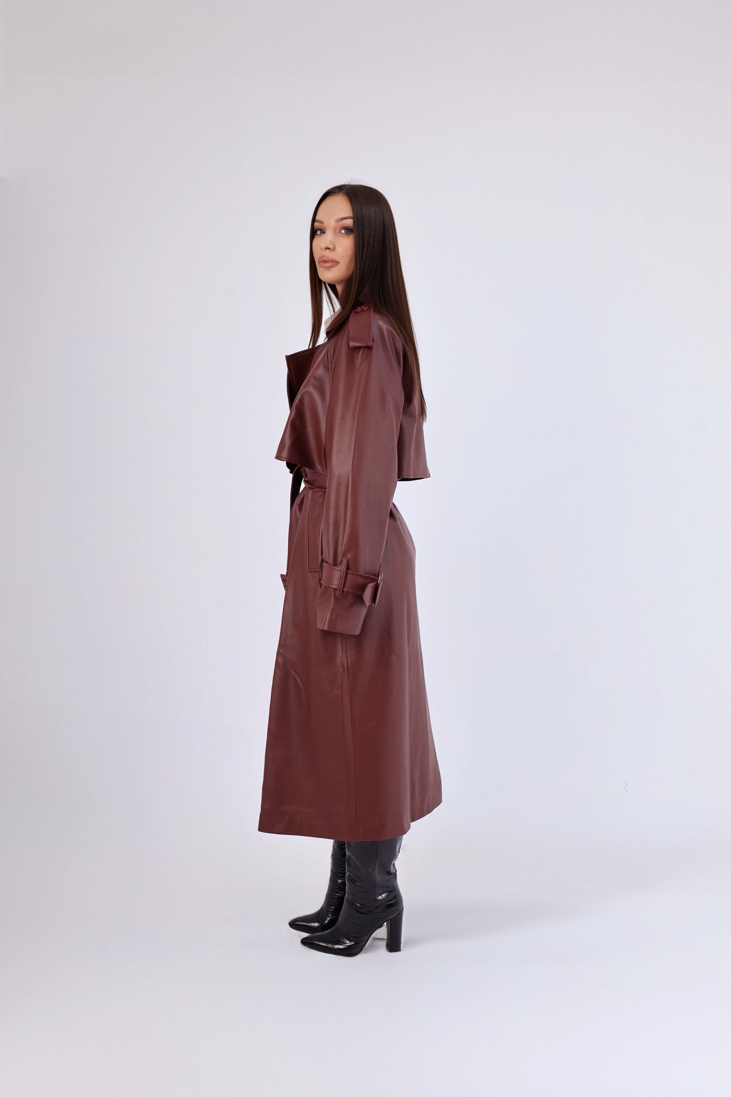 Leather Burgundy Trench Coat