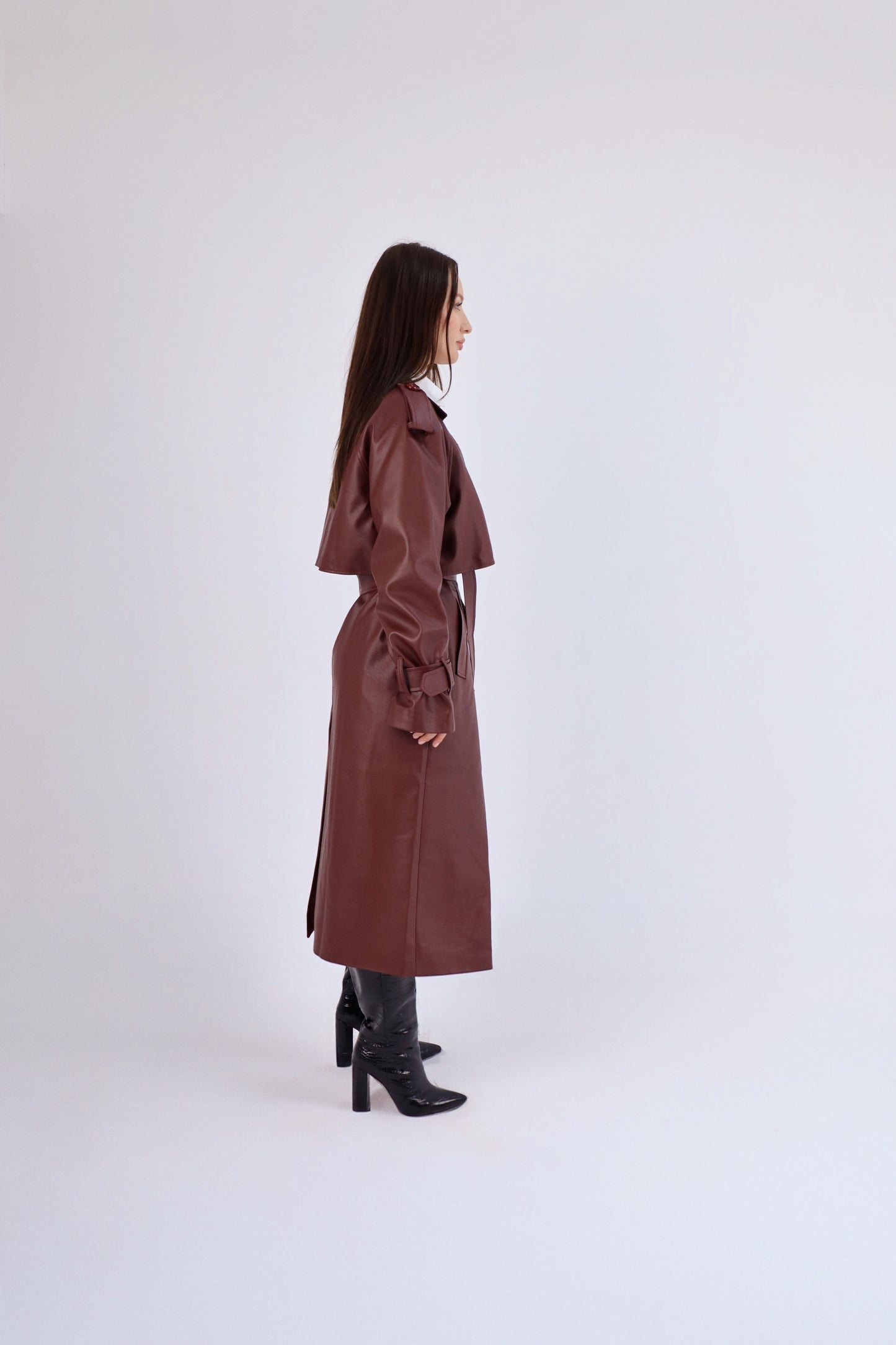 Leather Burgundy Trench Coat